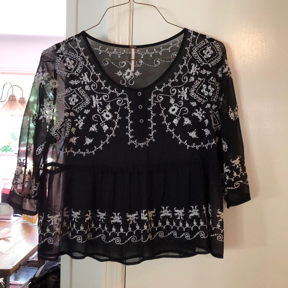 Sheer 3/4 length sleeve Free People top/blouse